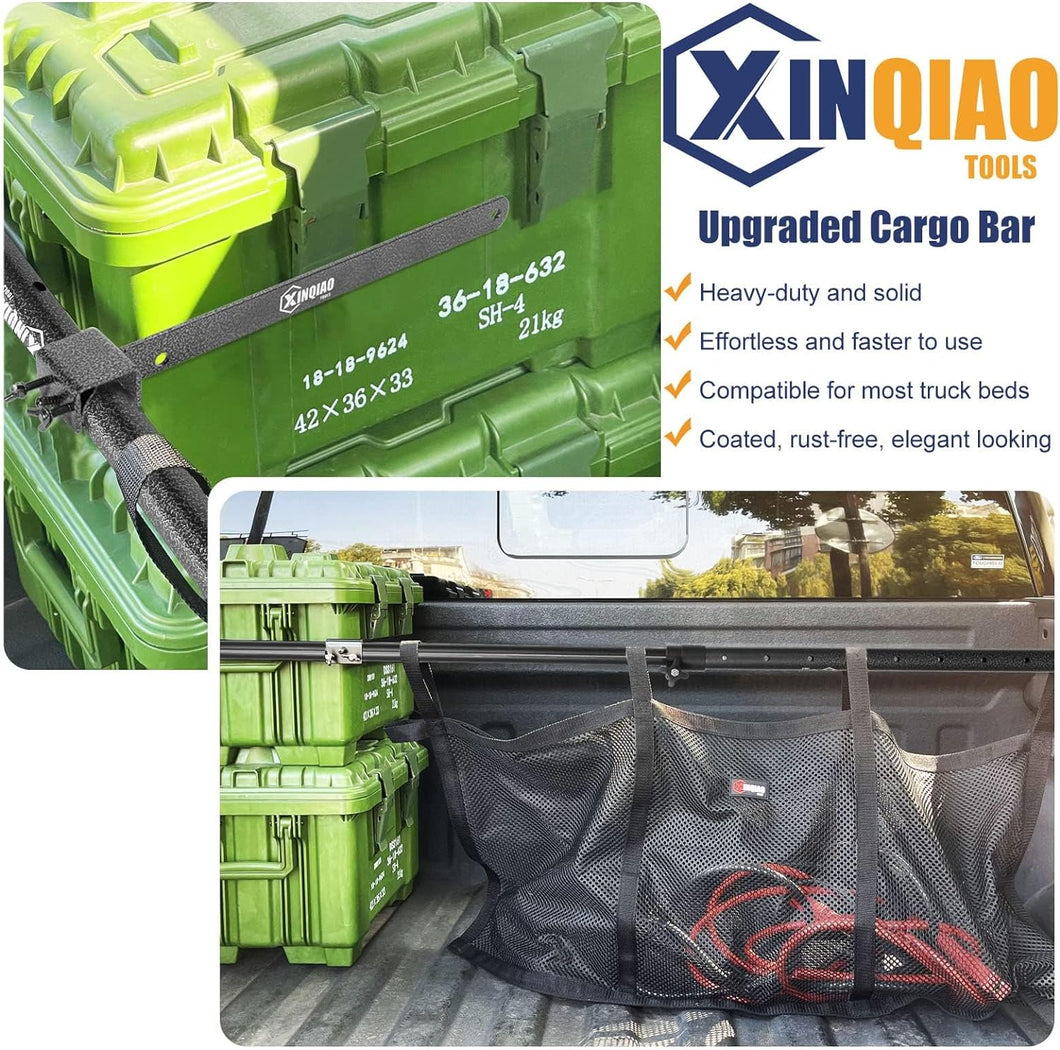 XINQIAO Cargo Bar for Pickup Truck Bed, Premium Universal Truck Cargo Bar with Cargo Net and Divider Bar, 200 LB Capacity