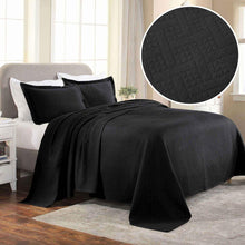 Load image into Gallery viewer, Superior 100% Cotton Basket Weave Bedspread with Shams, All-Season Premium Cotton Matelasse Jacquard Bedding, Quilted-Look Geometric Basket, King, Black
