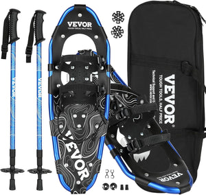 VEVOR 30 inch Light Weight Snowshoes for Women Men Youth Kids, Aluminum Alloy Frame Terrain Snow Shoes, Snowshoes Set with Trekking Poles and Carrying Tote Bag, Fully Adjustable Bindings, Blue