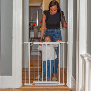 Summer Infant Everywhere Extra Wide Walk-thru Safety Baby Gate, Fits Openings 28.75-39.75” Wide, White Metal, for Doorways and Stairways, 30” Tall