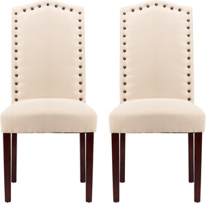 Contemporary Beige Fabric Dining Chairs Set of 2 with Arched Backrest