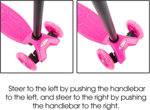 Auction Lil' Rider Kids Scooter-Beginner Adjustable Height Handlebar, 3 LED Light-up Wheels, Kick Scooter-Fun Balance Riding Toy for Girls and Boys (Pink) (80-TK166610P)