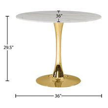 Load image into Gallery viewer, Meridian Furniture Tulip 36&quot; Round Faux Marble Top Dining Table with Gold Base