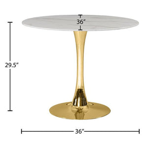 Meridian Furniture Tulip 36" Round Faux Marble Top Dining Table with Gold Base