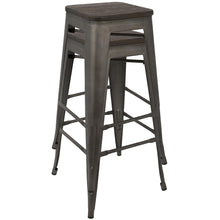 Load image into Gallery viewer, 30&quot; Oregon Industrial Stackable Barstools in Antique and Espresso - (Set of 2) By Lumisource.