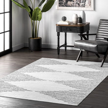 Load image into Gallery viewer, 8&#39; x 10&#39; White Diamond Pinstripes Washable Area Rug