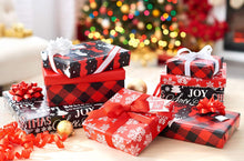Load image into Gallery viewer, Christmas Wrapping Paper Kit with Gridlines, Bows and Gift Tags, Red, Black and White, Plaid, Reindeer and Snowflakes (41-Count, 120 sq. ft.)