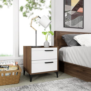 Galano Laury Nightstand with 2 Drawer - Royal Walnut & White