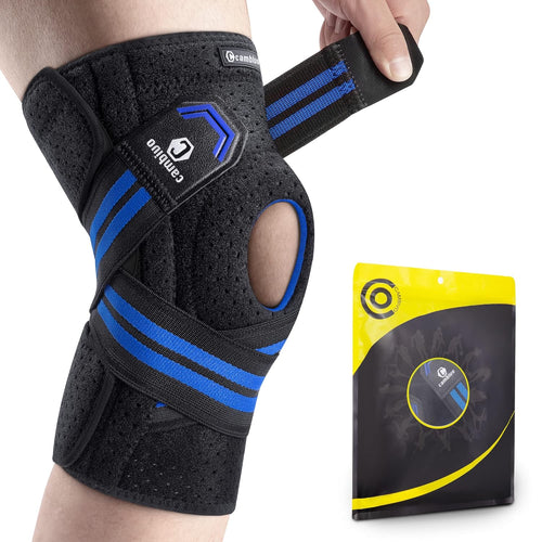 CAMBIVO Knee Brace with Side Stabilizers & Patella Gel Pads, Knee Compression Sleeve for Meniscus Tear, ACL, MCL, Adjustable Compression Knee Support for Women and Men (Upgrade Blue, Small)