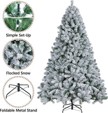 Load image into Gallery viewer, Yaheetech 7.5ft Premium Snow Flocked Hinged Artificial Christmas Fake Spruce Full Tree for Home Office Party Decoration with 1284 Branch White Snow Tips and Metal Stand