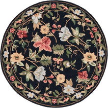 Load image into Gallery viewer, 5'6'' Round Hollander Floral Handmade Looped/Hooked Wool Black Area Rug