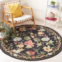 Load image into Gallery viewer, 5'6'' Round Hollander Floral Handmade Looped/Hooked Wool Black Area Rug