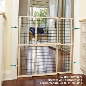 MYPET North States Wire Mesh Dog Gate: 29.5-48" Wide. Pressure Mount. No Tools Needed. Dog Gate 37" Tall, Expandable, Durable Dog Gates for Doorways, Sustainable Hardwood