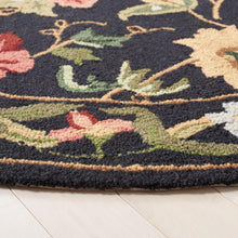 Load image into Gallery viewer, 5'6'' Round Hollander Floral Handmade Looped/Hooked Wool Black Area Rug