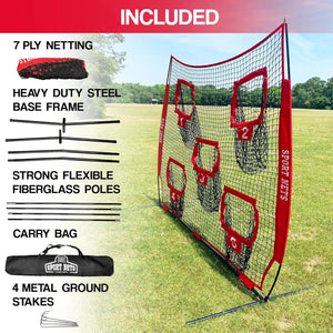 Heavy Duty 7x7 Football Throwing Net (Includes 5 Targets Pockets) with Carry Bag