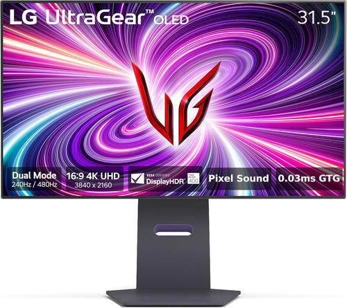 LG 32GS95UE-B 32'' Ultragear™ OLED Gaming Monitor with UHD Display | Dual Mode 240Hz, 480Hz | 0.03ms | Pixel Sound | Tilt/Height/Swivel Stand | Black