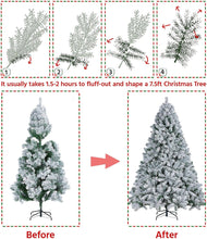 Load image into Gallery viewer, Yaheetech 7.5ft Premium Snow Flocked Hinged Artificial Christmas Fake Spruce Full Tree for Home Office Party Decoration with 1284 Branch White Snow Tips and Metal Stand