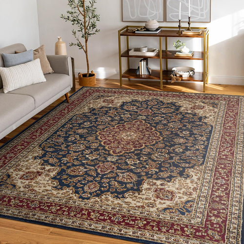 6' 7'' x 9' 6'' Kirsten Traditional Oriental Navy Rectangle Area Rug