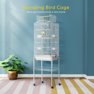 64 Inch Bird Cage with Play Top and Rolling Stand for Parrots Conures Lovebird Cockatiel Parakeets White