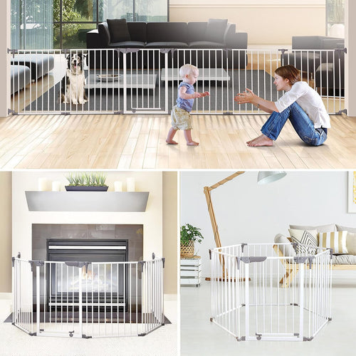 Royale Converta 3-in-1 Play Yard Baby Safety Gate - with 6 Modular Panels - Fits Opening with 151 inch Wide & 29 inch Tall - White