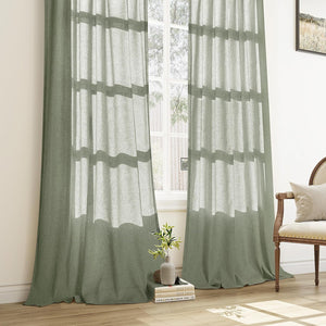 Light Filtering Sage Green Pinch Pleated Linen Curtains 40x84 Inch each (Set of 2)