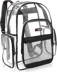 MGgear Clear Transparent PVC School Backpack/Outdoor Backpack with Black Trim