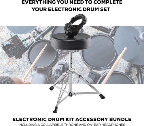 Auction Alesis Drum Essentials Bundle – Complete Electric Drum Set Accessory Pack Including A Drum Throne and On-Ear Headphones