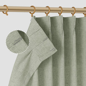 Light Filtering Sage Green Pinch Pleated Linen Curtains 40x84 Inch each (Set of 2)