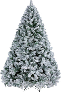 Yaheetech 7.5ft Premium Snow Flocked Hinged Artificial Christmas Fake Spruce Full Tree for Home Office Party Decoration with 1284 Branch White Snow Tips and Metal Stand