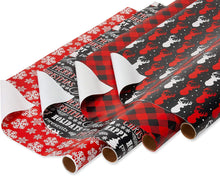 Load image into Gallery viewer, Christmas Wrapping Paper Kit with Gridlines, Bows and Gift Tags, Red, Black and White, Plaid, Reindeer and Snowflakes (41-Count, 120 sq. ft.)