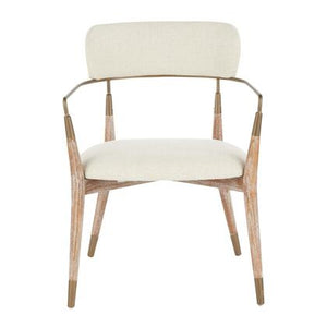Savannah Contemporary Chairs (Set of 2) in White Washed Wood and Cream Noise Fabric with Copper Accent - by Lumisource.