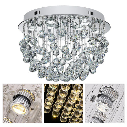 9 - Light K9 Crystal Flush Mount Tiered Chandelier