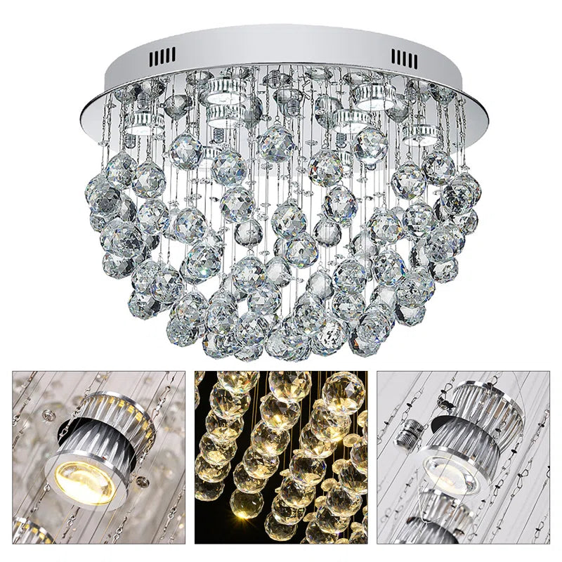 9 - Light K9 Crystal Flush Mount Tiered Chandelier