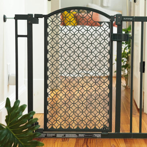 Summer Infant Modern Home Safety Baby Gate, Fits Openings 28-42” Wide, Gray Metal and Plastic, For Doorways and Stairways, 30” Tall Walk-Through Baby and Pet Gate