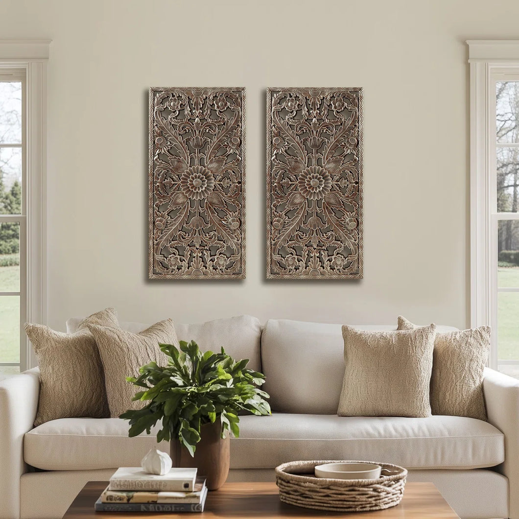 Abequa Carved Wood 2-piece Wall Art Set (Set of 2)