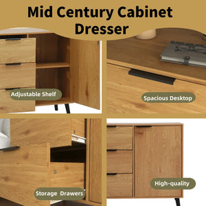 Sideboard Buffet Cabinet with Storage, Wood Coffee Bar Cabinet with 3 Drawers & Doors - Natural-31.5" W