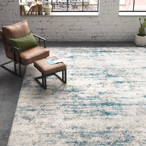 8' x 10' Adah Soft Shag Ivory/Blue Area Rug