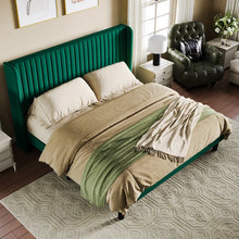 Load image into Gallery viewer, Upholstered Wingback Platform Bed, Queen / Green