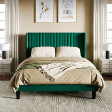 Load image into Gallery viewer, Upholstered Wingback Platform Bed, Queen / Green