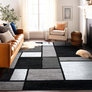 5'3" x 7'3" Astika Geometric Grey/White/Black Area Rug