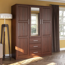 Load image into Gallery viewer, Aveah 100% Solid Wood 3-door Wardrobe Armoire with Mirrored Door, Mocha