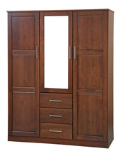Load image into Gallery viewer, Aveah 100% Solid Wood 3-door Wardrobe Armoire with Mirrored Door, Mocha