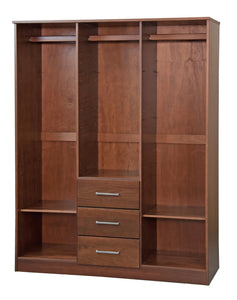 Aveah 100% Solid Wood 3-door Wardrobe Armoire with Mirrored Door, Mocha