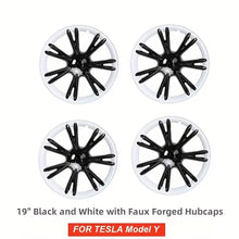 Load image into Gallery viewer, Kasato Tesla Model Y Wheel Cover Hubcap, 19 Inch Model Y Sport Hub Cap Gloss Black and White Replacement Tesla Wheel Cap Protector Cover
