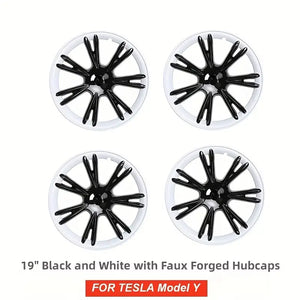 Kasato Tesla Model Y Wheel Cover Hubcap, 19 Inch Model Y Sport Hub Cap Gloss Black and White Replacement Tesla Wheel Cap Protector Cover