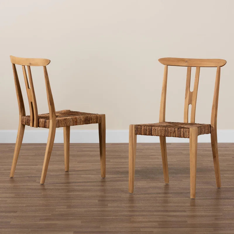 Baxton Studio Artha Modern Bohemian Natural Brown Teak Wood And Seagrass 2-Piece Dining Chair Set (Set of 2)