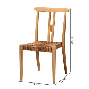 Baxton Studio Artha Modern Bohemian Natural Brown Teak Wood And Seagrass 2-Piece Dining Chair Set (Set of 2)