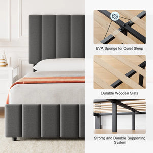 4 Storage Drawer KING Bed Frame With And Adjustable Headboard, Upholstered Platform Bed Frame