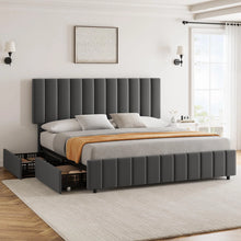 Load image into Gallery viewer, 4 Storage Drawer KING Bed Frame With And Adjustable Headboard, Upholstered Platform Bed Frame
