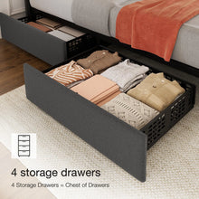 Load image into Gallery viewer, 4 Storage Drawer KING Bed Frame With And Adjustable Headboard, Upholstered Platform Bed Frame
